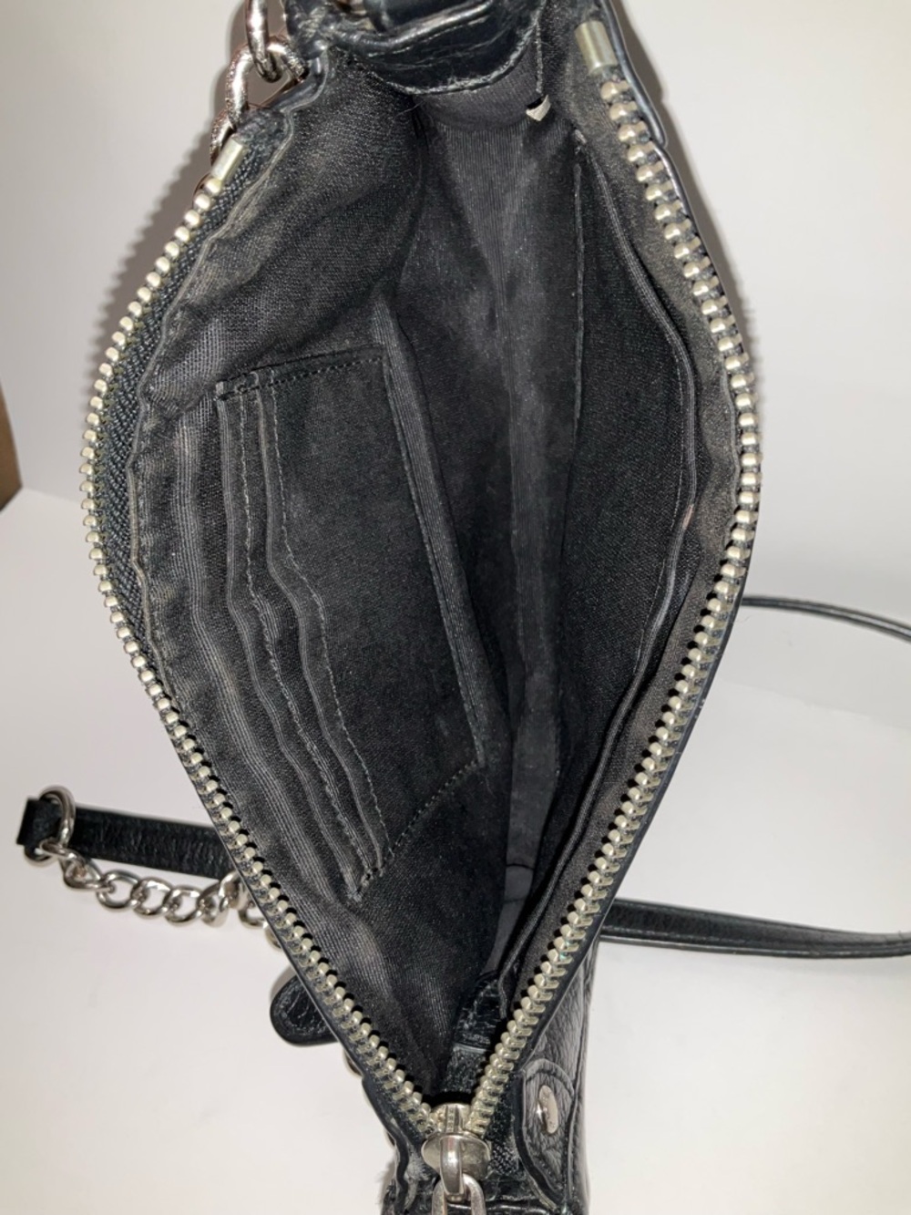 COACH Shoulder Bag Mickie Black pebbled Leather Crossbody w/ Silver Chain Strap - Picture 13 of 14